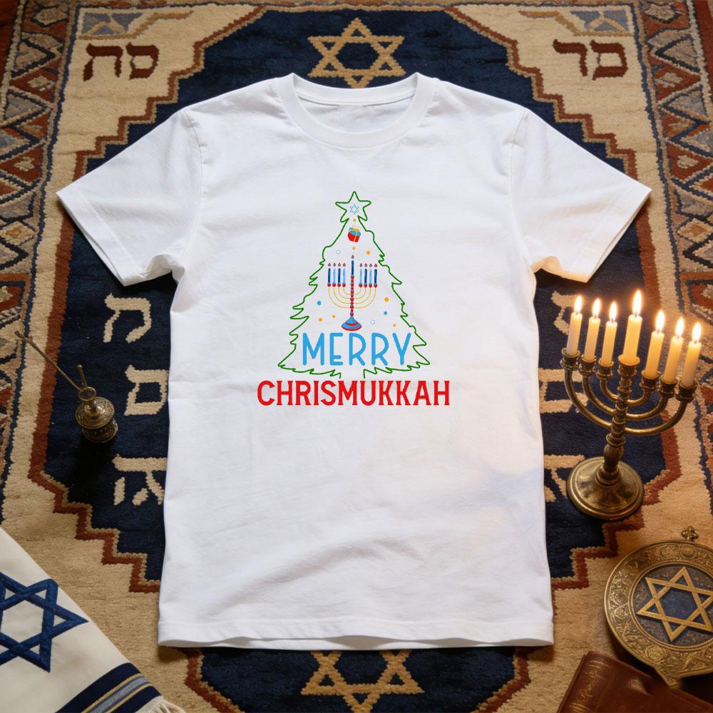 Merry Chrismukkah Happy Hanukkah TShirt Women Unisex Casual Cotton Graphic T Shirts Jewish Festival Shortsleev S