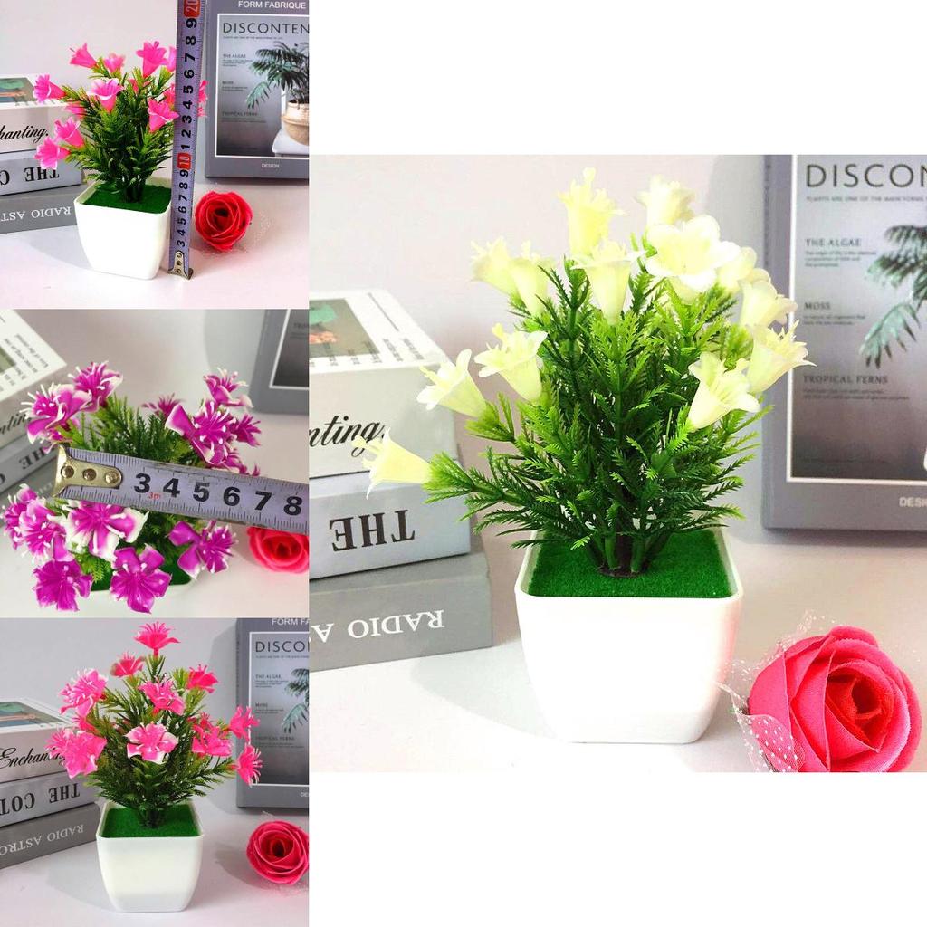 Cherry Plastic Lily Blossom Rose Flowers Potted Plant For Decor Home