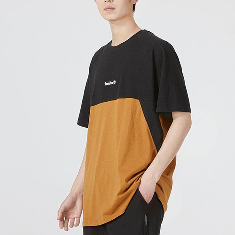 Timberland Color Block Logo Round Neck Short Sleeve T-Shirt Men Tops Brown Black A5NGG-P56