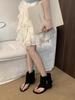 Women Peep Toe Boots Summer New Flip Flops Luxury Vintage Cool Boots Breathable Comfortable Fashion Square Button Sandals