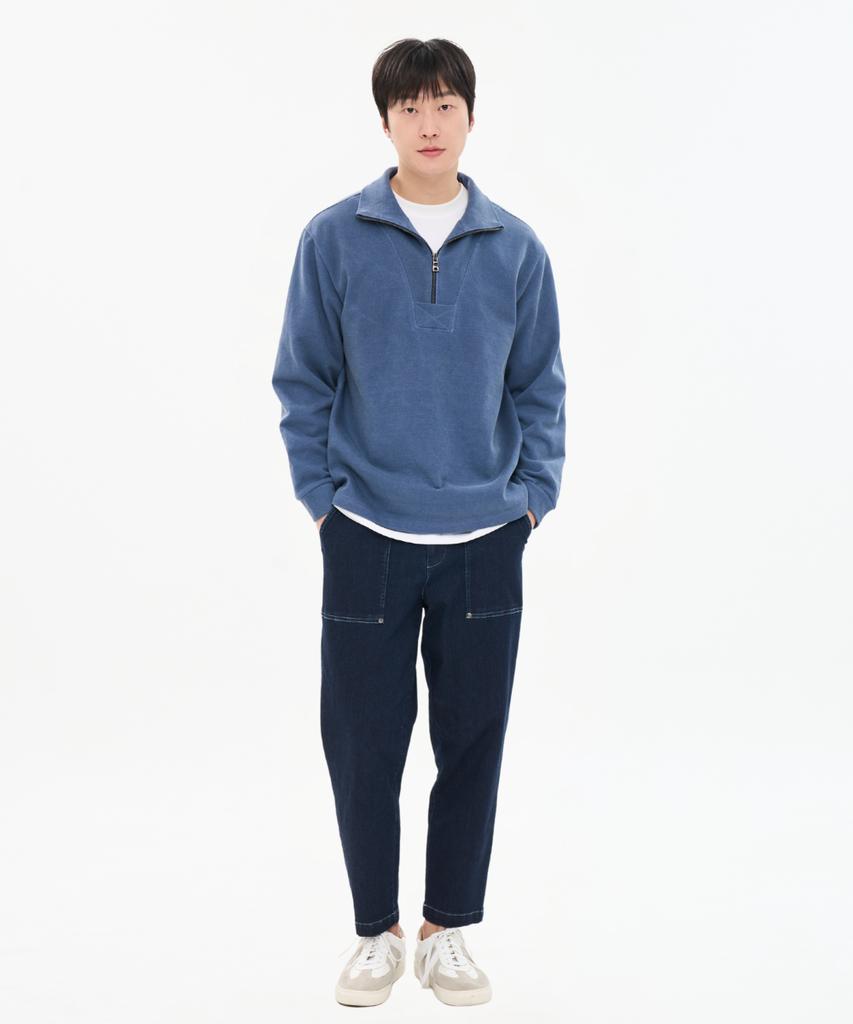 CUSTOMUS Men'S Pigment Heavy 100% Cotton Terry Half Zip Sweatshirt Cxs26Skmt203 Blu