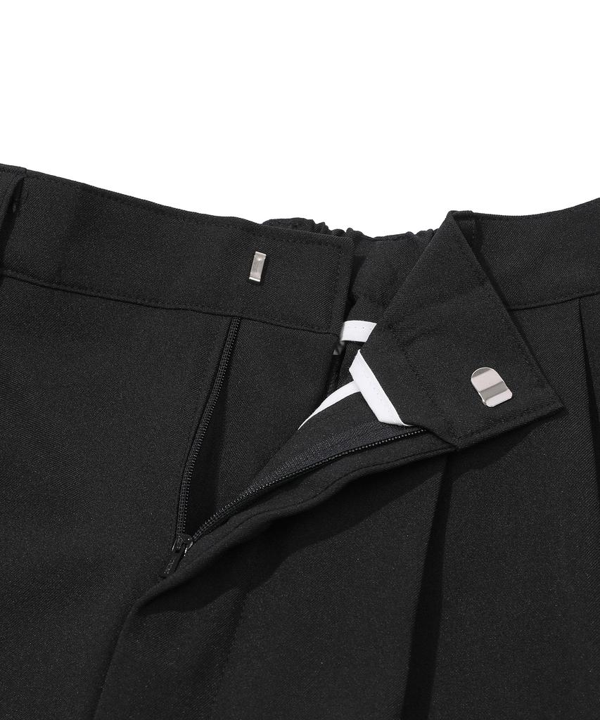 GNOK [Summer] Double-Pleated Elastic Waist Wide Slacks [Black]