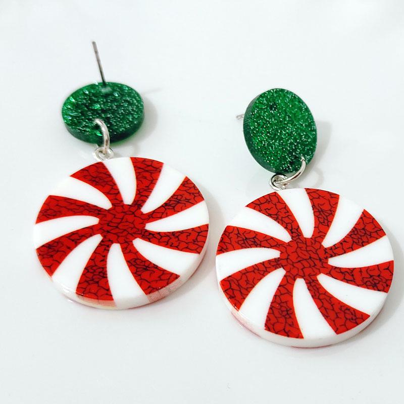Holiday Spiral Pinwheel Lollipop Earrings - Double-Sided Acrylic