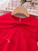 Young Girl's Casual, Stylish, and Cute Style: Short-Sleeved Red A-Line Dress with Large Bow Design and Peter Pan Collar for Spring/Summer