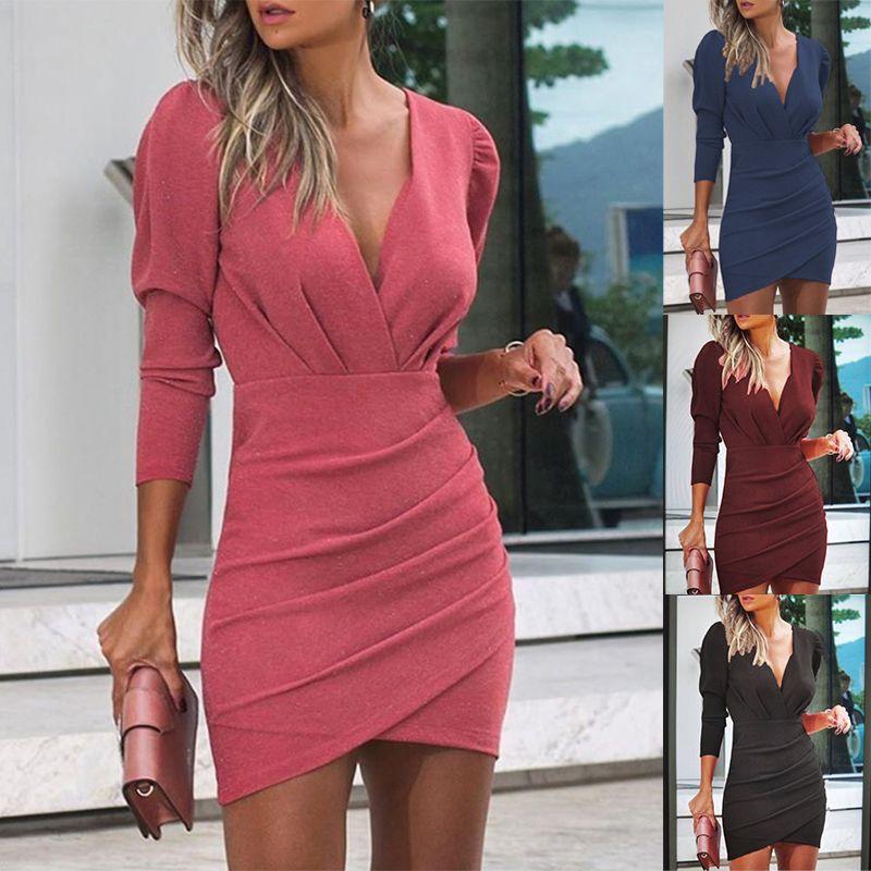 Buy Women Sexy Mini Party Club Dress Solid Long-sleeve Slim Pencil Dresses  at affordable prices — free shipping, real reviews with photos — Joom
