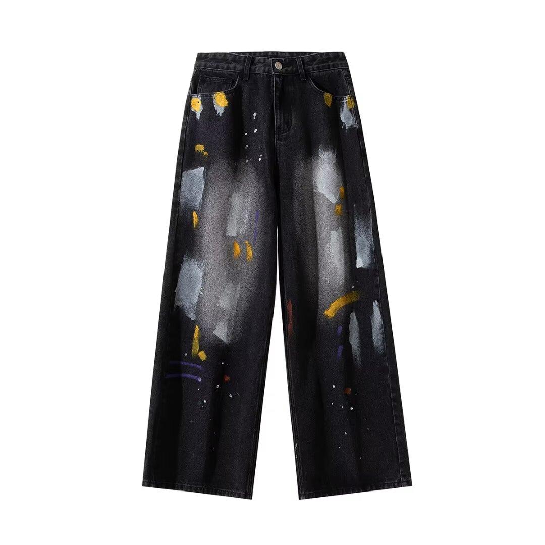 

Мужские джинсы Ins Jeans Мужские рваные укороченные брюки Harajuku Straight Leg Весенние модные свободные прямые брюки 3XL чёрный