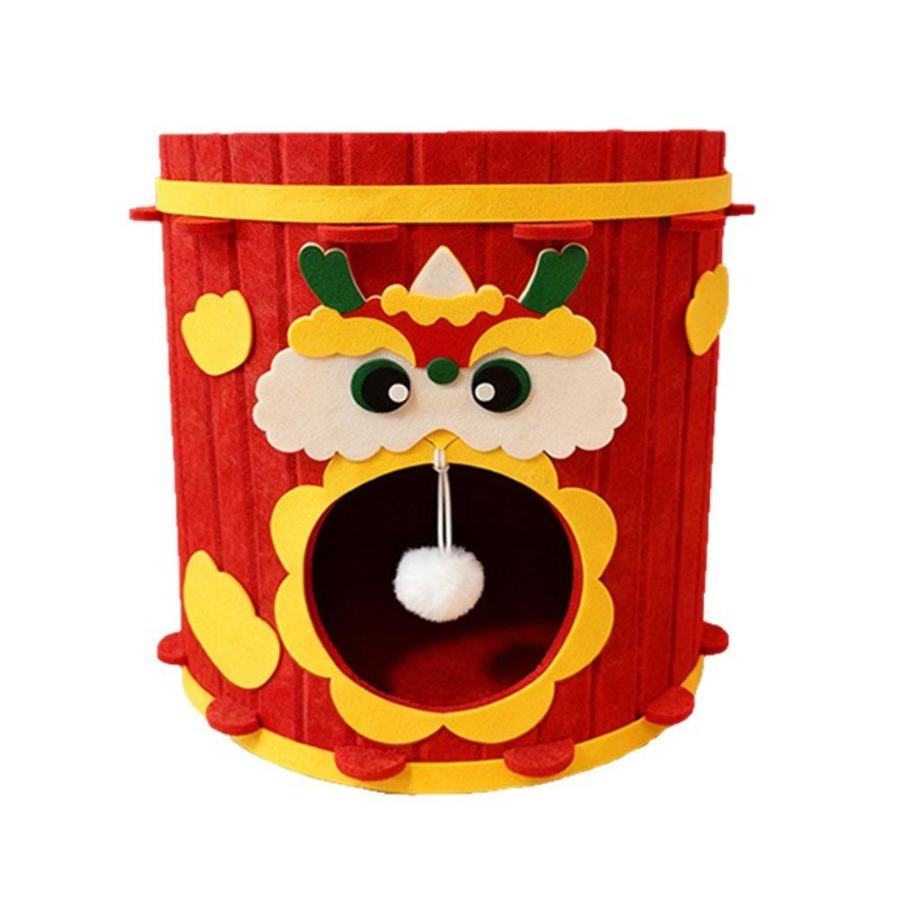 

Cute Lion Dance Cat House Felt Breathable Cat Castle Bed Sturdy Abrasion Resistant Cat Scratching Board Cat Gifts червоний