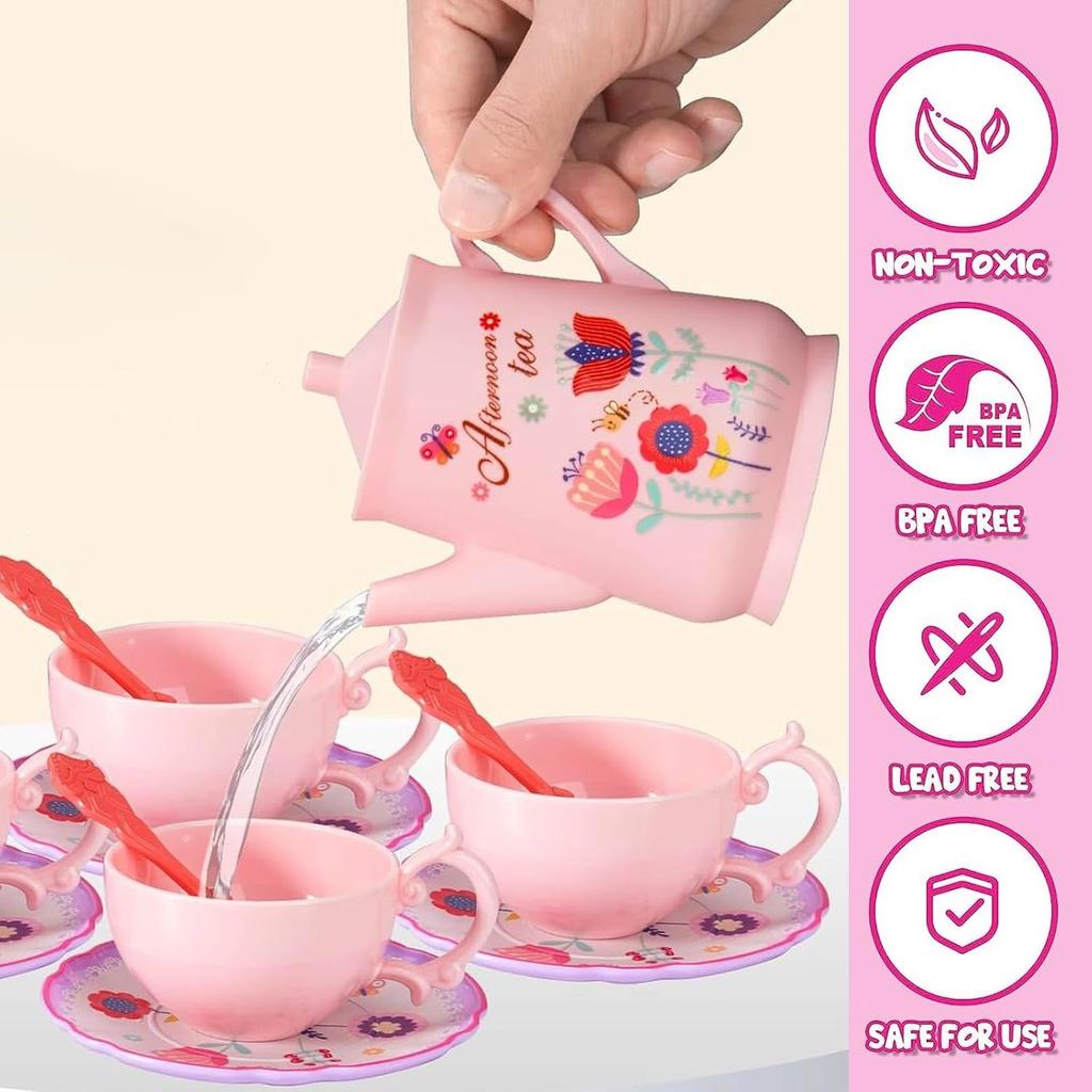 Tea Party Set for Little Girls,Kids Kitchen Pretend Play for Girls Boys Age 3-8, Kitchen Toys with Teapot,Cups,Plates & Storage Case,Princess Gift Set