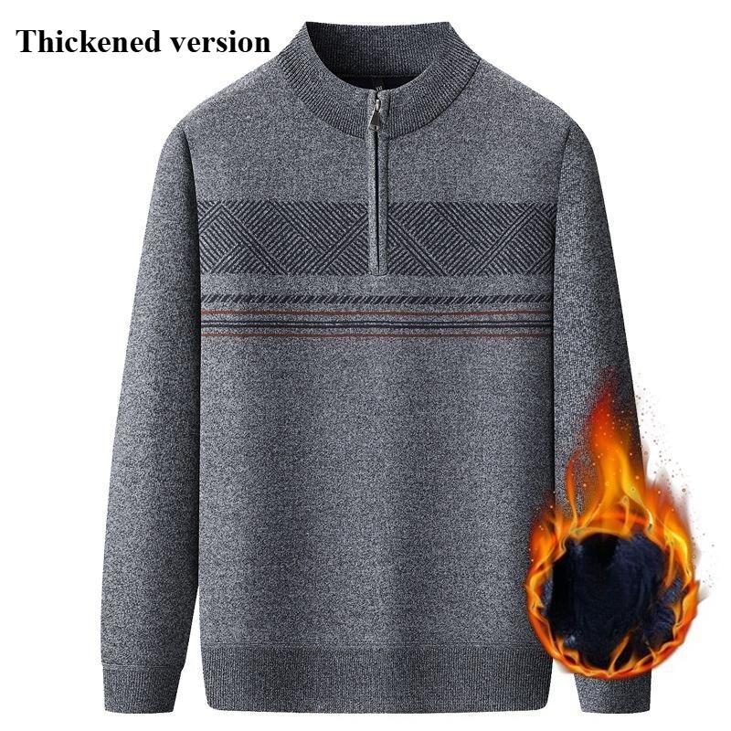 Men's Half-zipper Lapel Sweater Autumn and Winter Thickened Thermal Top Long Sleeves Men Half Zip Stand Collar Fleece Lined Sweater
