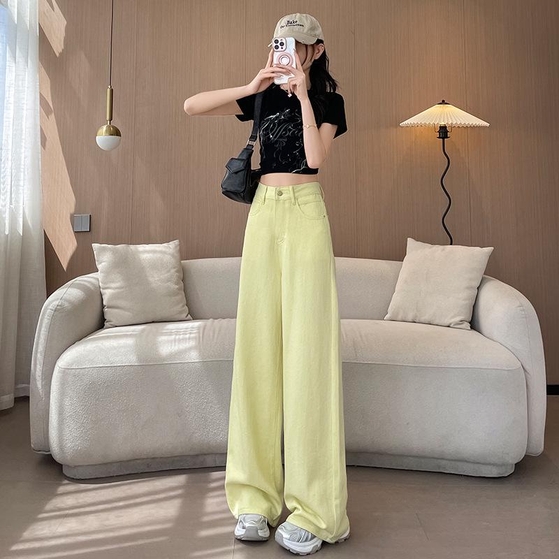 Lemon Yellow Women's High-Waist Wide-Leg Jeans - Retro Summer Style