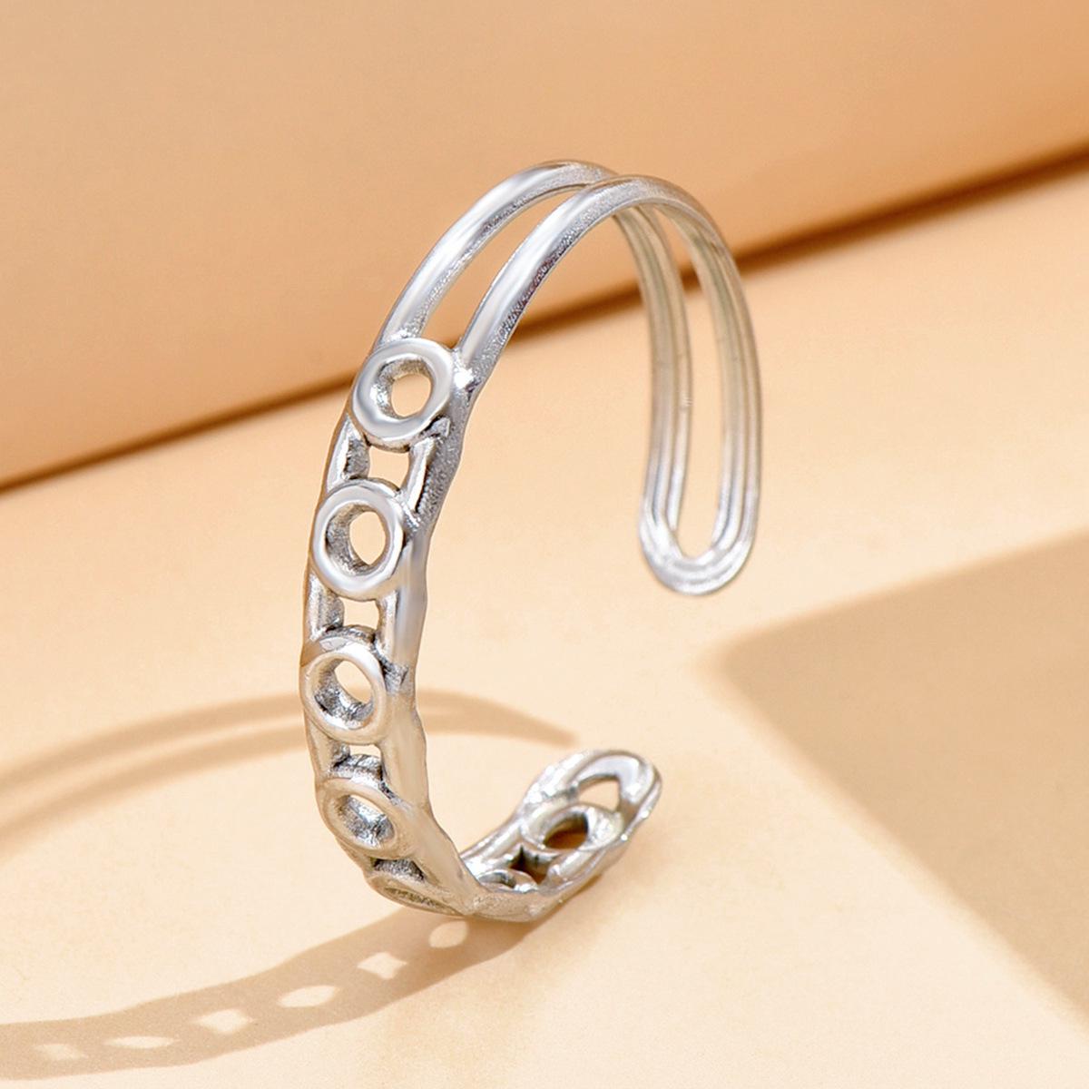 Retro Geometric Hollow Stainless Steel Adjustable Pinky Ring for Women