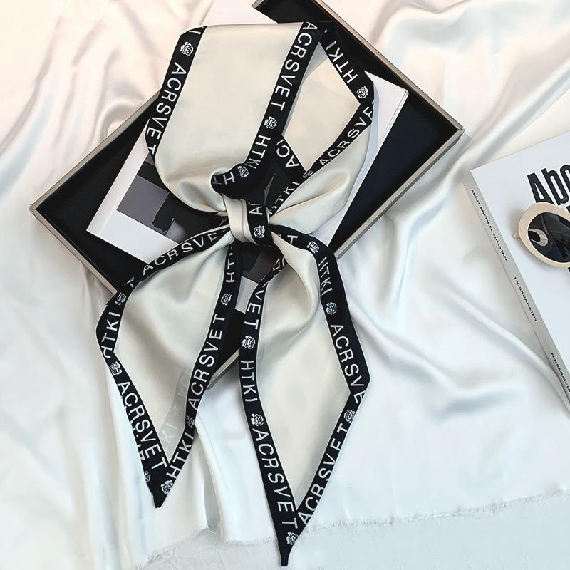 Summer New Long Silk Scarf Women's Small Streamer Printing Imitation Silk Suit Sweet Small Scarf