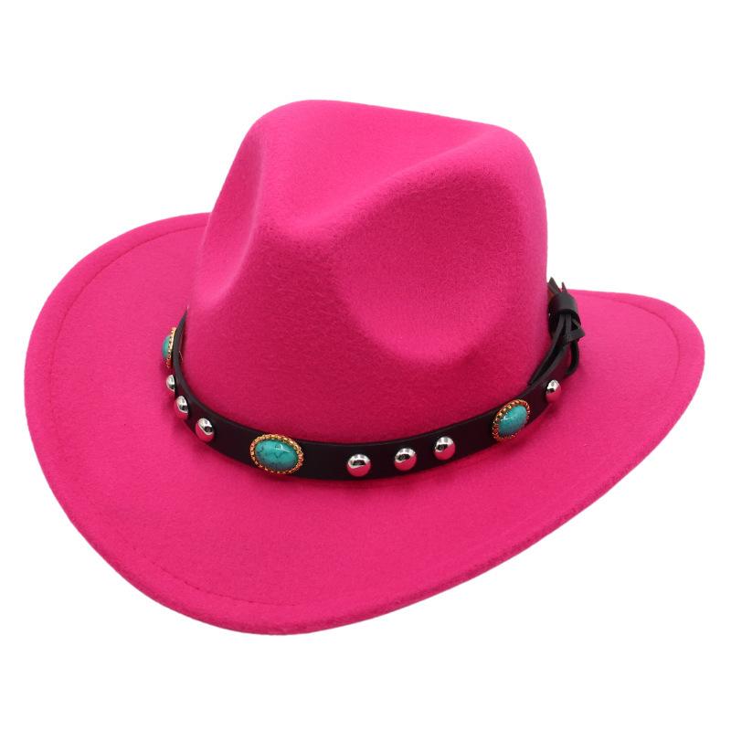 Cappello Tibetano da Bambino Tsering con Gioiello Cappello a Treccia Bordo Curvo Cappello in Feltro Cappello da Sole Genitore-Figlio Turchese Cappello da Cowboy Occidentale
