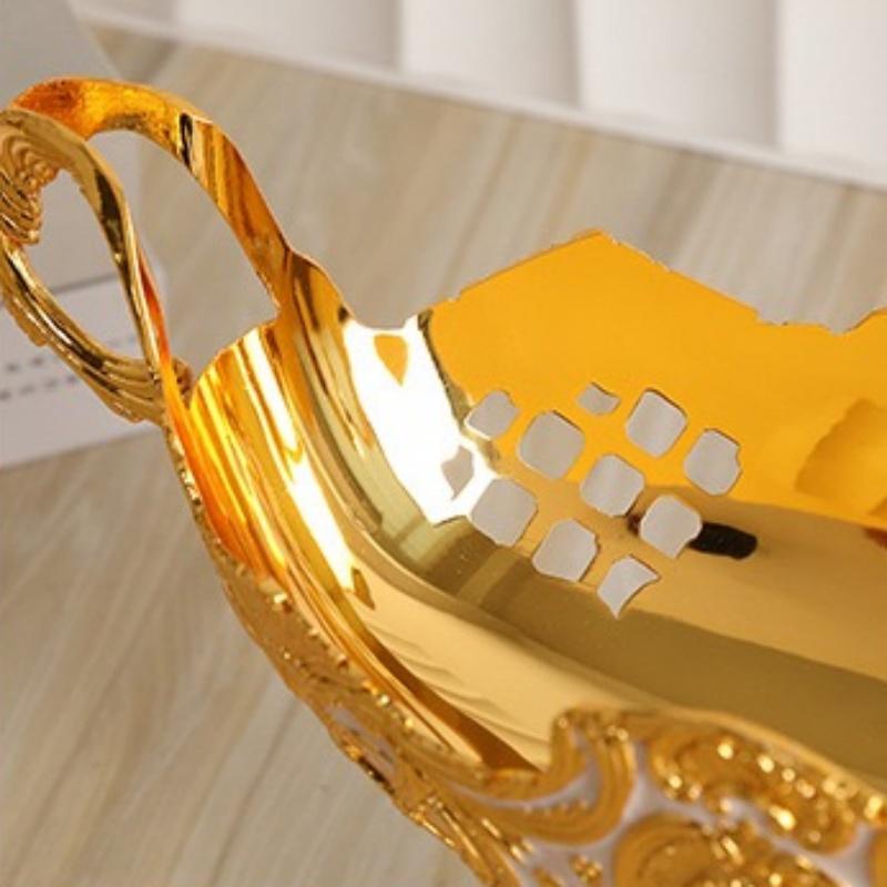 Europäische Obstschale, Legierung Haushalt Hohlform Hohe Füße Platte, Tragbare Gold Snack Scheibe, Süßigkeitenschale Hochzeitsdekoration