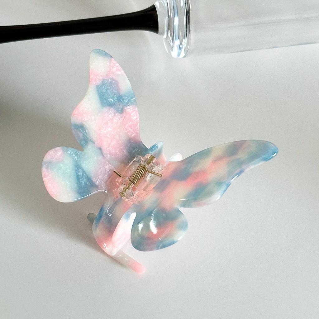 Elegant Butterfly Acetate Hair Claw Clip For Stylish Women In Marble Blue And Rainbow Colors