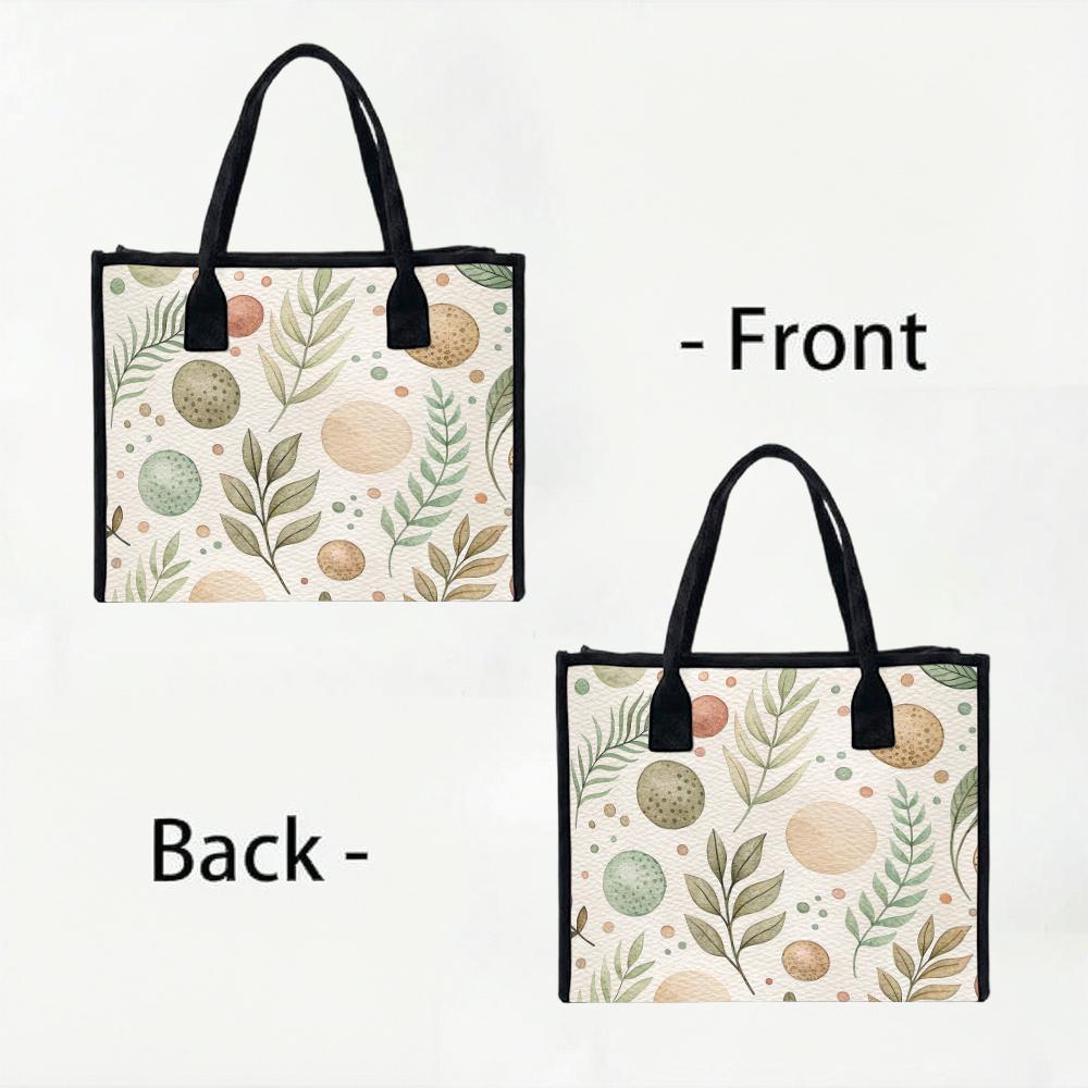Aesthetic Leaf Print Casual Tote Bag Large Capacity Daily Commute Shoulder Bag for Ladies Shopping