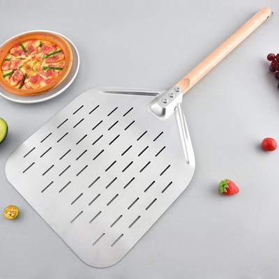 12 Zoll Edelstahl Pizza Schaufel Pizzaheber Perforiert Holzgriff Backschieber Wender Professionelles Pizzaofen Zubehör