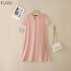 ZANZEA Women Casual V-Neck Solid Color Loose Short Sleeve Dress