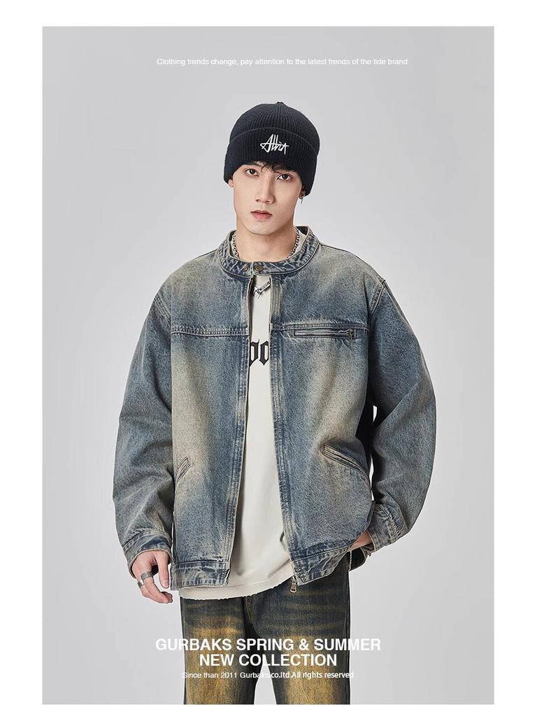 GURBAKS Retro Distressed Jeansjacke - Herren Locker Lässig Trend
