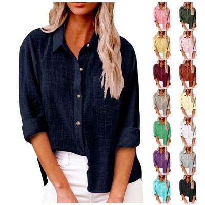 Chemise Lâche Automne Femme Manches Longues Décontractée Boutonnée Couleur Unie Grande Taille