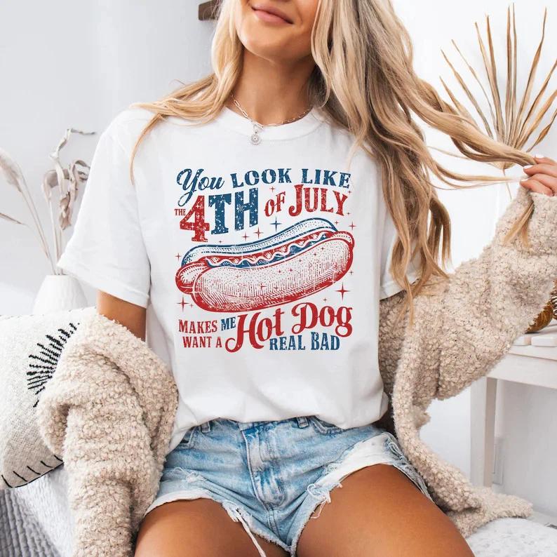 Funny Hot Dog 4th of July Shirt - Comfort Colors® Patriotic Tee S