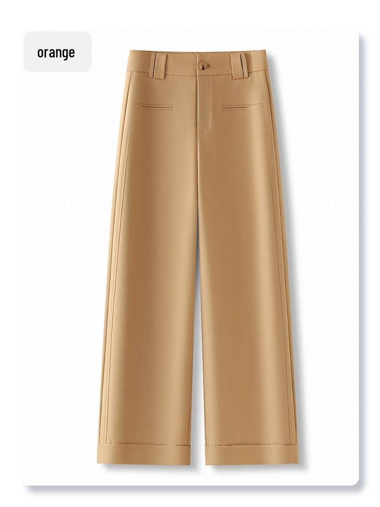Women's Beige Wide-Leg Suit Pants - Spring 2025 Petite Casual Slimming Nine-Point Trousers