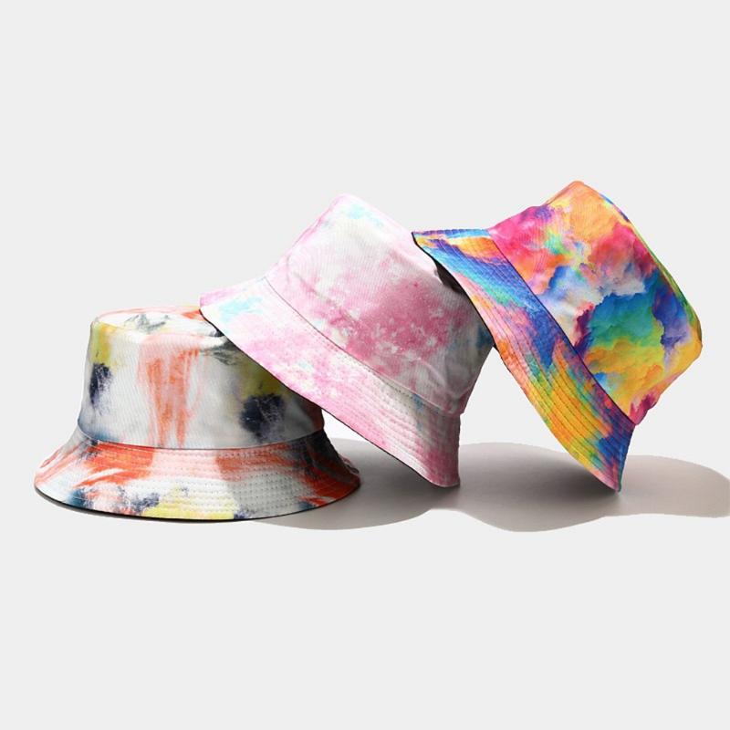 Cappello a secchiello da pesca parasole da esterno per donna uomo arcobaleno reversibile