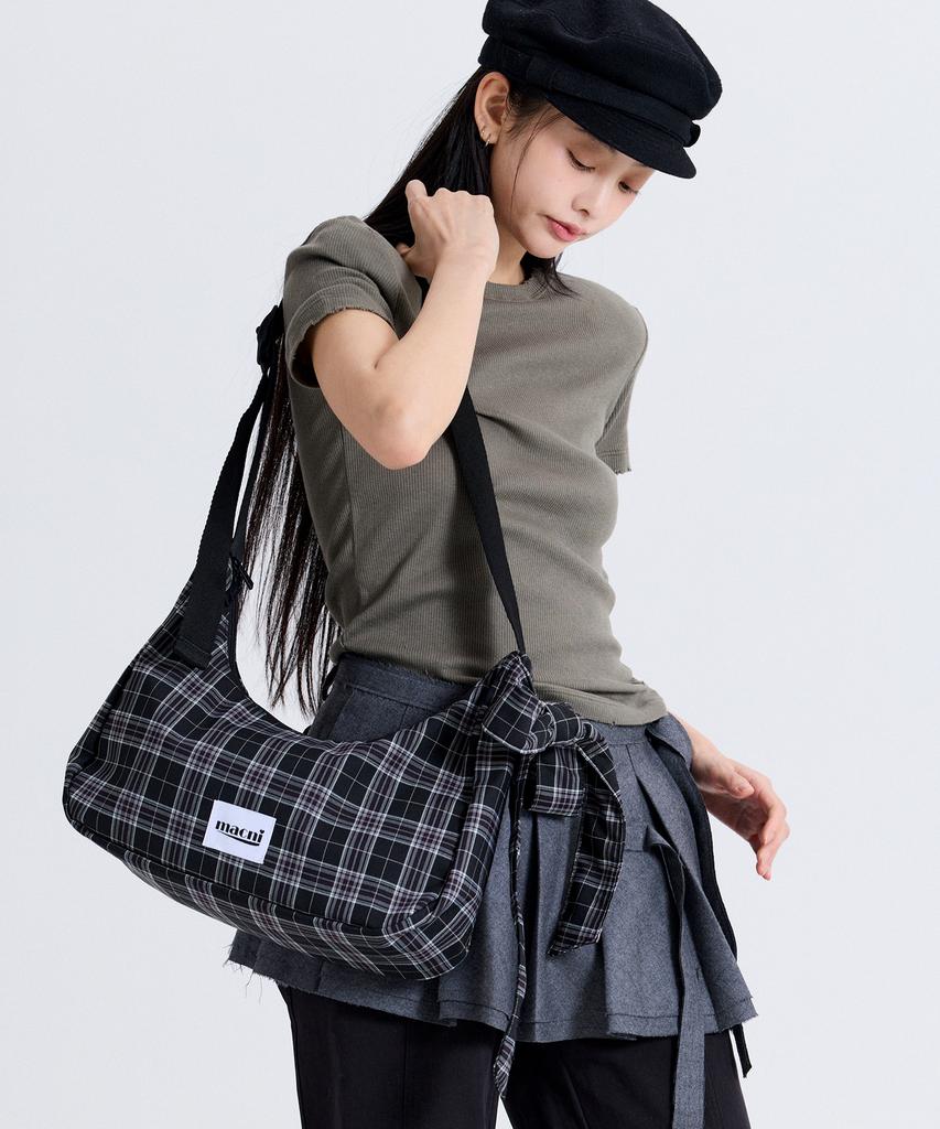 Macni Ribbon Crescent Cross Bag Black Check