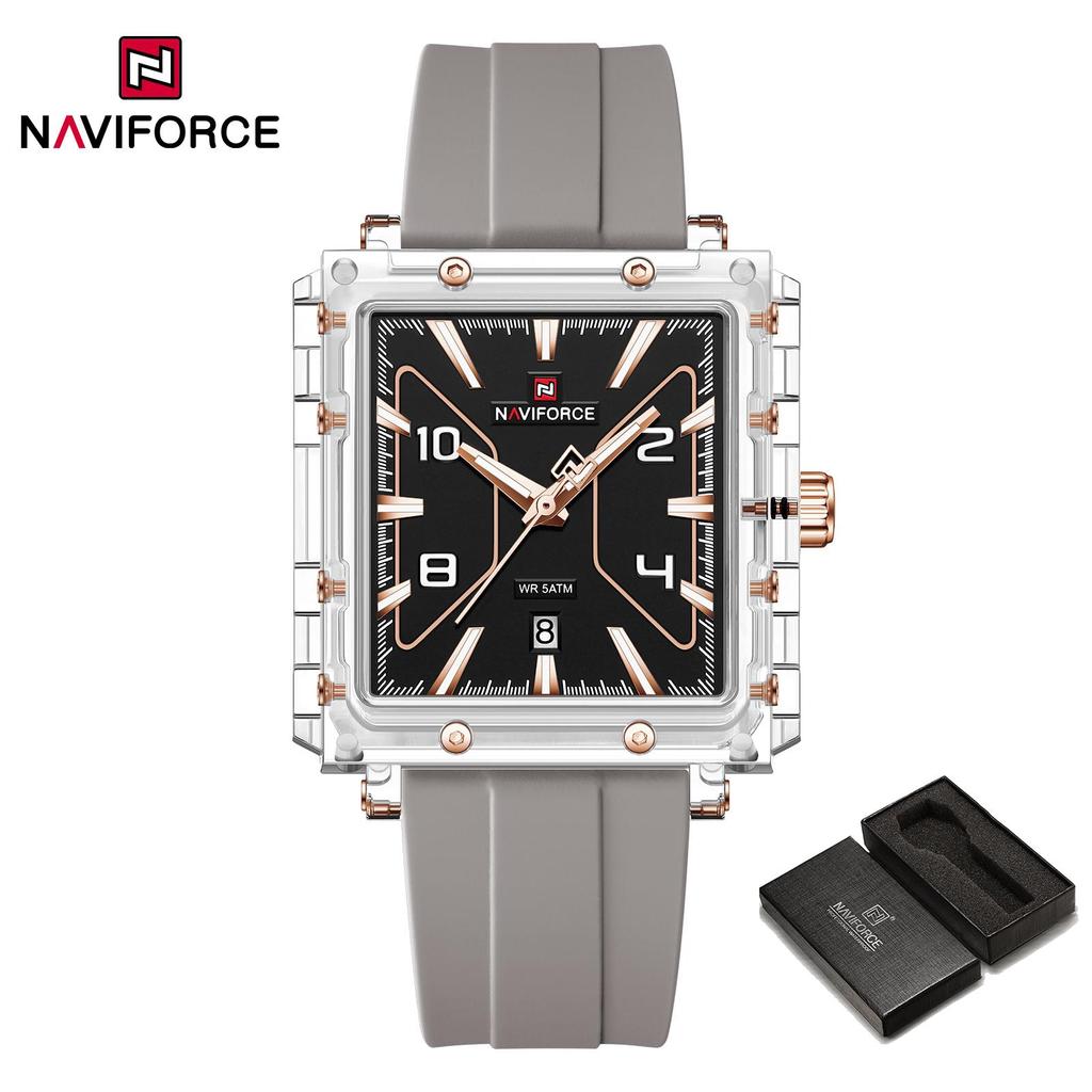 Naviforce Original Men Watch Lightweight Plastic Case Silicone Strap 50m Waterproof Luminous Pointer Square Men Fashion Casual Watch NF6112