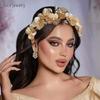NS410 Retro Korean Metal Flower Multi-Layer Headband with Three-Dimensional Hollow Gold Design
