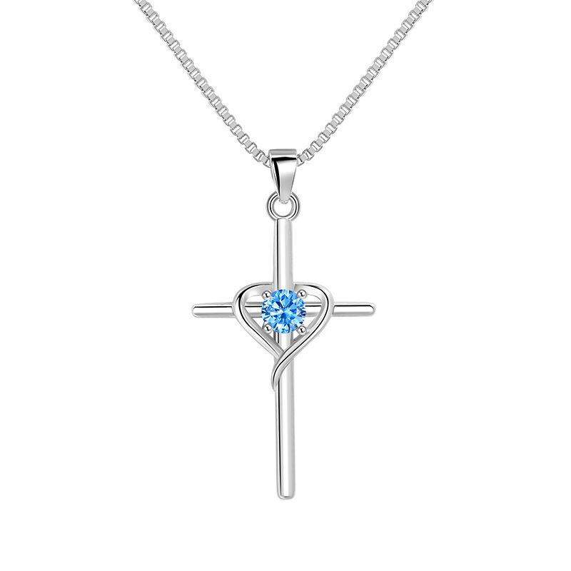 Heart-shaped Twelve Constellations Stone Collarbone Chain, Retro Cold Wind Faith Cross Necklace