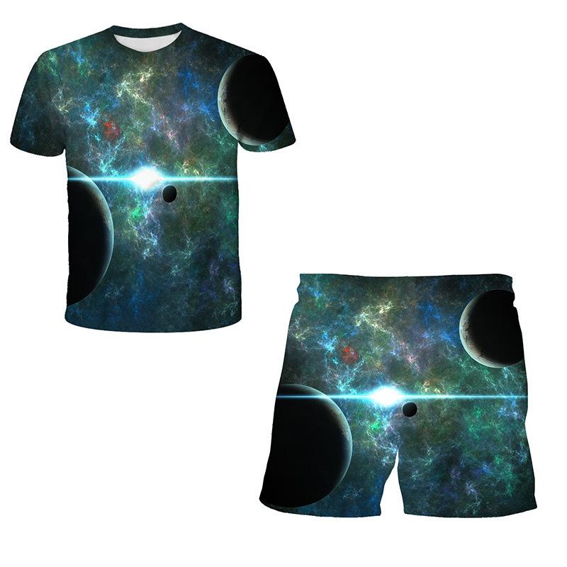 Sommer Neu Weltraum Planet Muster 3D Druck Trainingsanzüge Herren Damen Kurzarm T-Shirt Shorts Sets 2 Stück Sportanzüge Herrenbekleidung