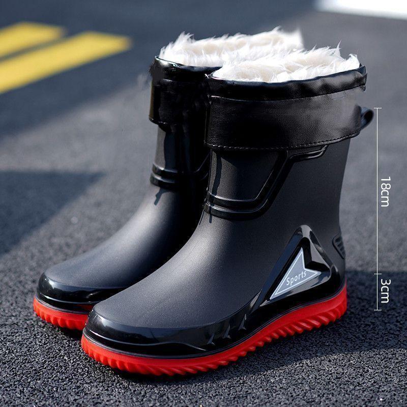 Rain shoes men's medium tube non-slip waterproof shoes new fashion outdoor water boots thermal short tube rubber shoes men