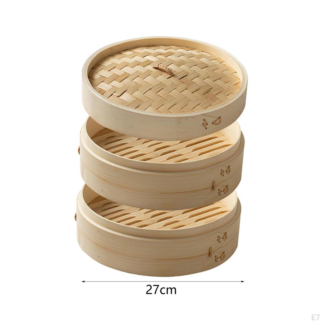 Bamboo Steamer Basket 10 Inch Dumpling for Cooking Bao Buns, Dim Sum
