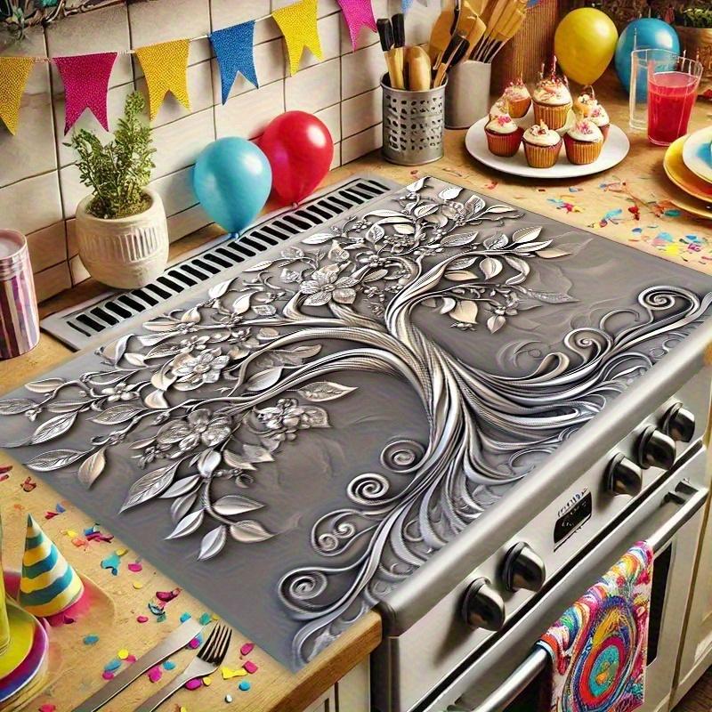 1pc Stove Top Protector, Stylish Silver Tree Design with Exquisite Flower Fashionable Heat Resistant Non-slip Perfect for Any Kitchen