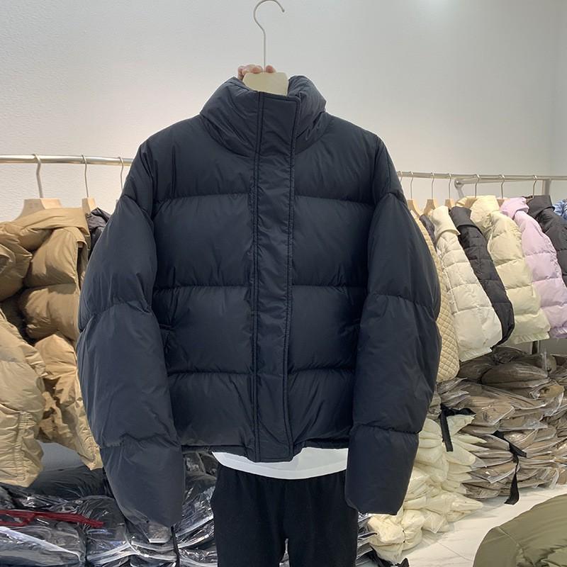Womens Short Puffer Coat With Fly Sleeve Warm Thick Cotton-Padded Jacket Winter Urban Chic Style In Beige Black Pink Khaki