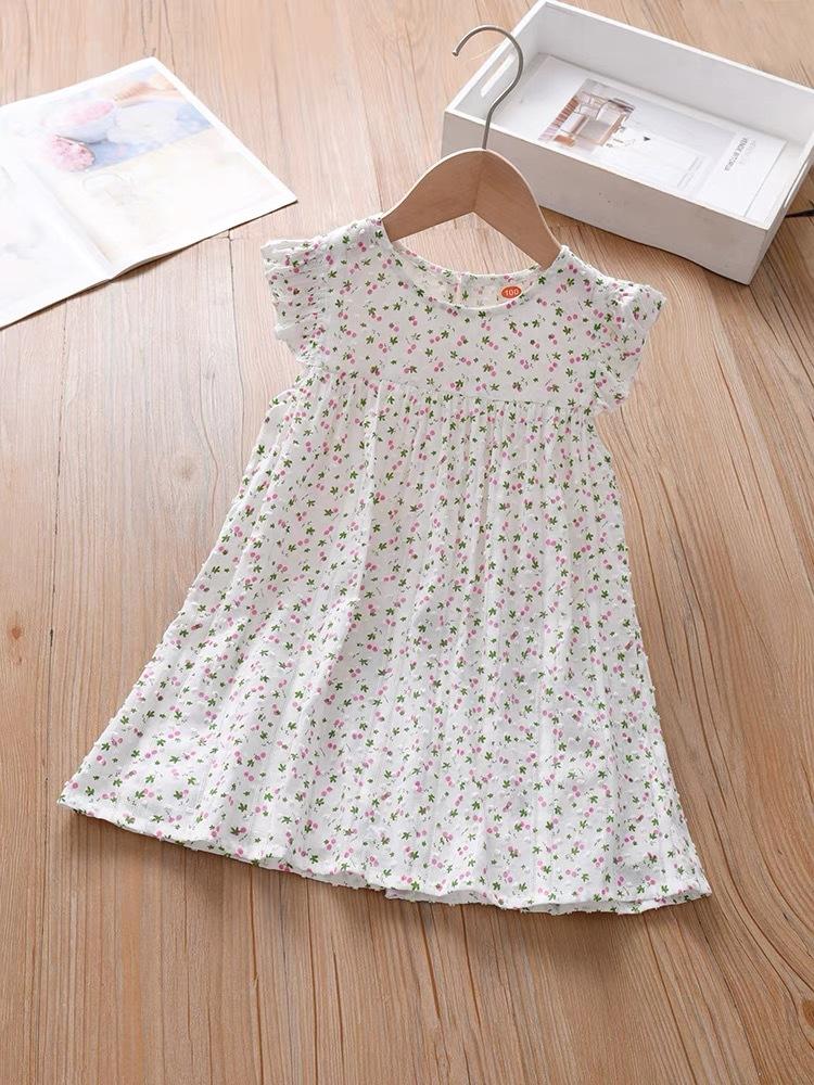 Girls Summer Cotton Floral Dress Short Sleeve Thin Princess Fresh Look For Kids 90cm