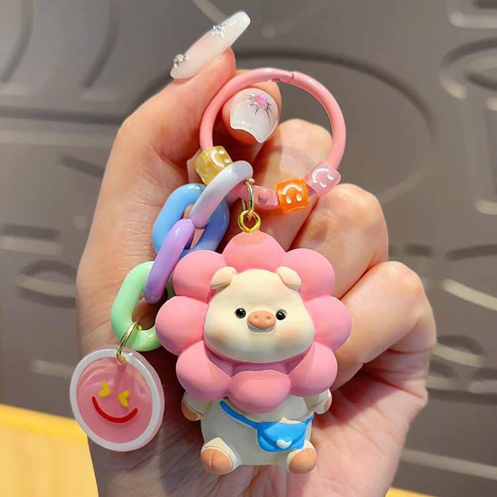 Funny Bear Cartoon Sunflower Pig Couple Key Chain Car Key Buckle Creative Girl High Appearance Level Bag Pendant Accessories
