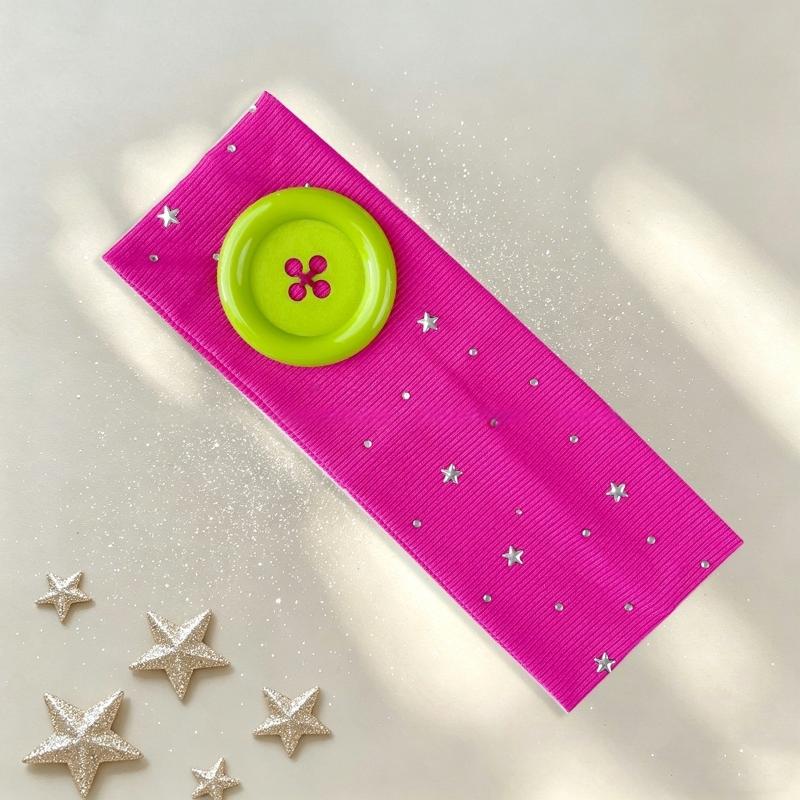 Ins Style Rhinestone Hairband with Star and Large Button Retro Fashion Sparkling Headband