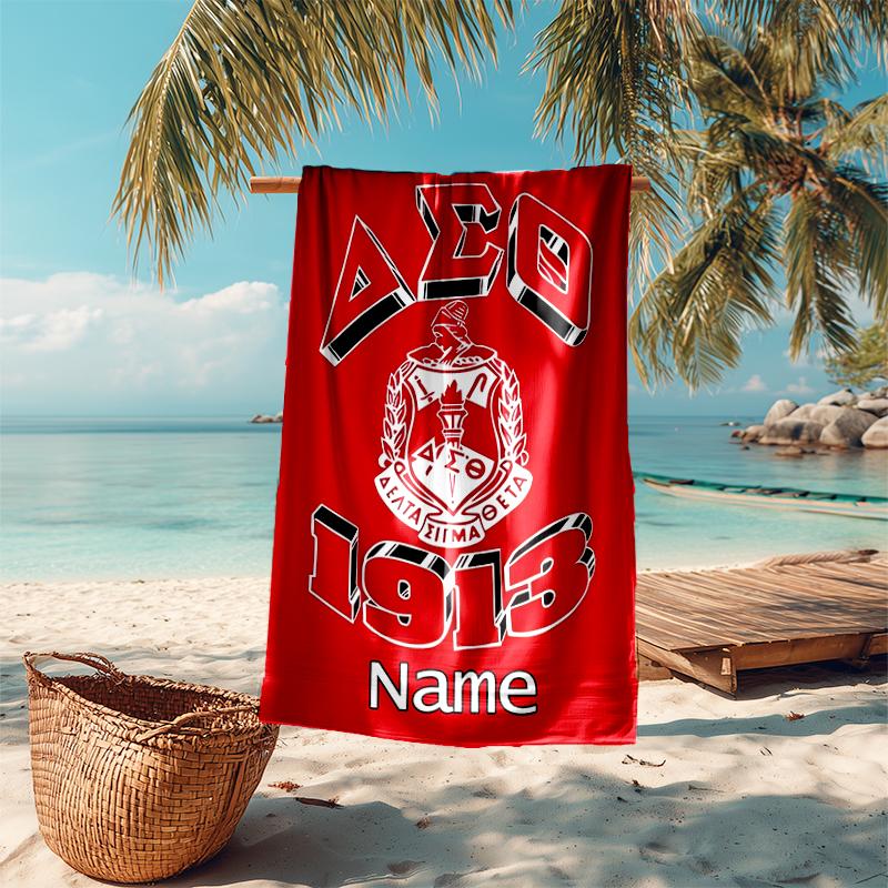 Personalized customized proof beach towel with Delta Sigma Theta pattern - soft, absorbent, quick-drying, perfect swimming, camping&bathing