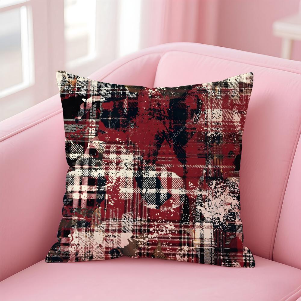 PPlaid and Leopard Print Textures Cushion Cover Pillowcase Short Plush Invisible zipper Room Sofa Cushion Cover