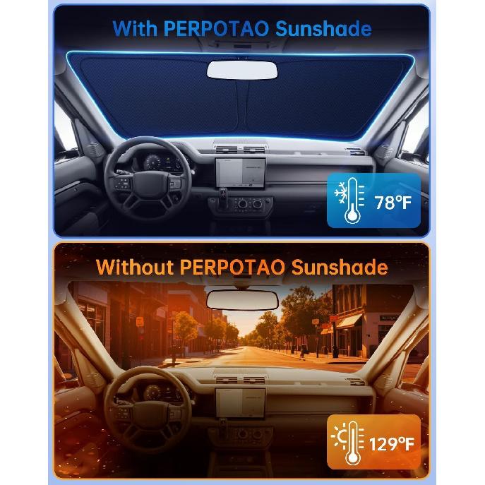 Windshield Sun Shade For Car, 4-Layer Reflective Sunshade Blocks Heat & UV, Sun Shade Windshield Keeps Interior Cooler, Pop-Up Design, Folds Quickly