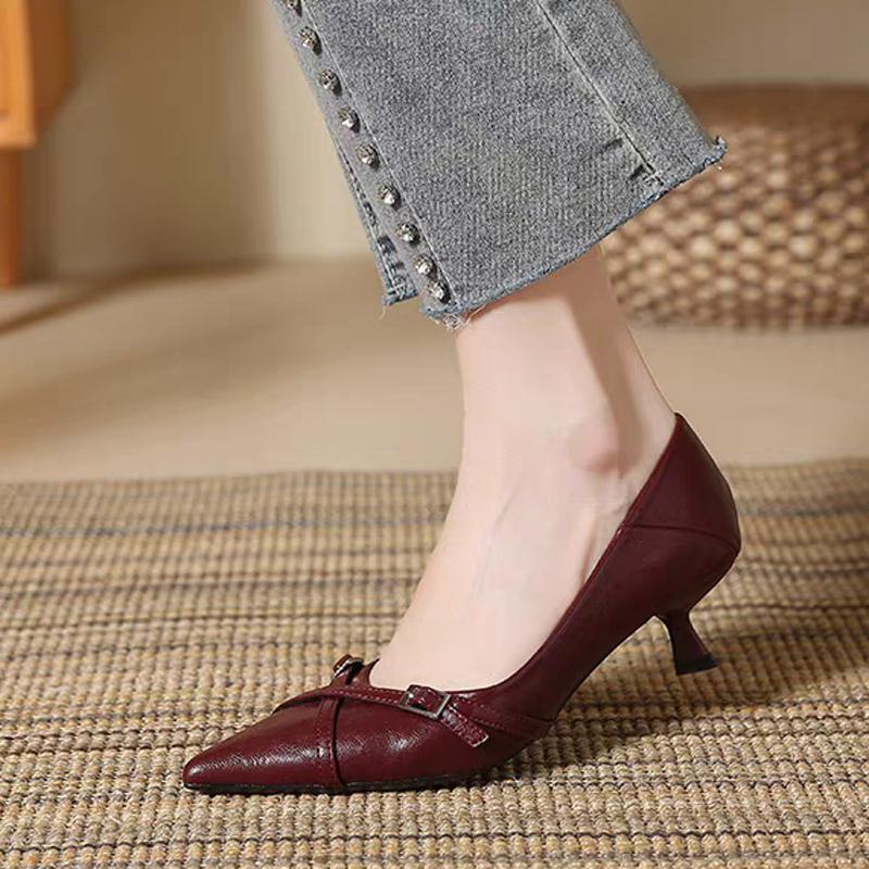 Pointed Toe Stiletto Heels Women s Low Heel Shallow Mouth Versatile Single 35 красный