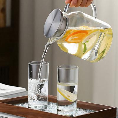 Glass Pitcher with Stainless Steel Lid Heat Resistant Cold Kettle Large Capacity Water Carafe for Hot And Cold Drinks BPA-Free Iced Tea Pitcher