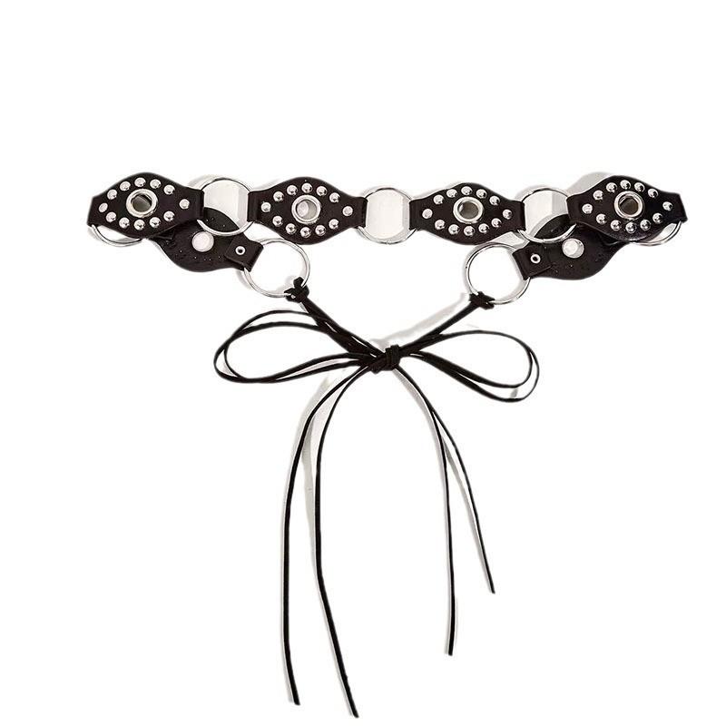 

Retro Round Ring Rivet Waist Belt With Flying Patch Design Chunky Metal Belt For Women