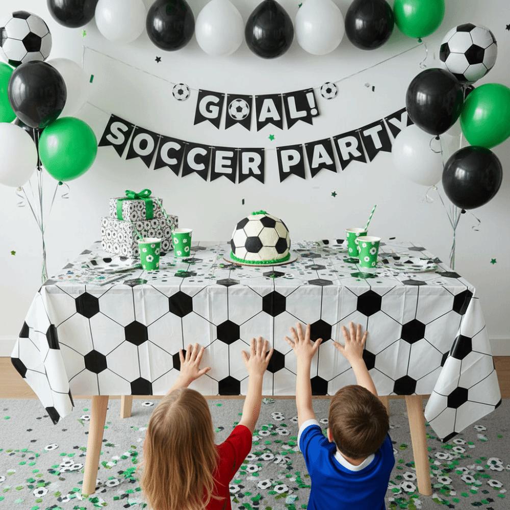 2PCS Waterproof Football Theme Disposable Tablecloth Green Football Sport Table Linen Boy