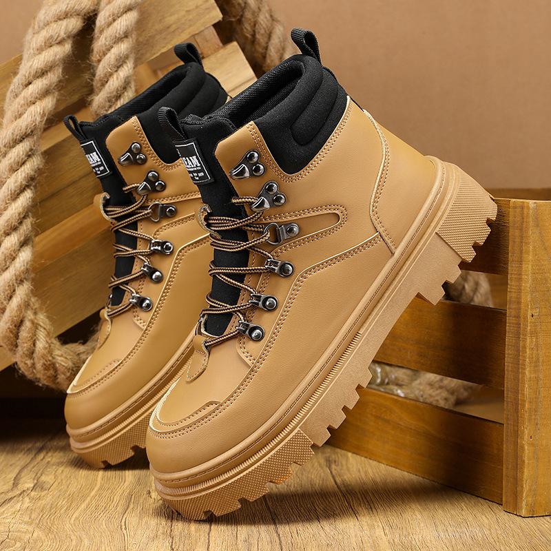 

Luxury Men s Boots Fashion High-top Leather Boots Outdoor Casual Ankle Boot Non Slip Thick Soled Boots Men s Platform Boot Botas 39 хаки