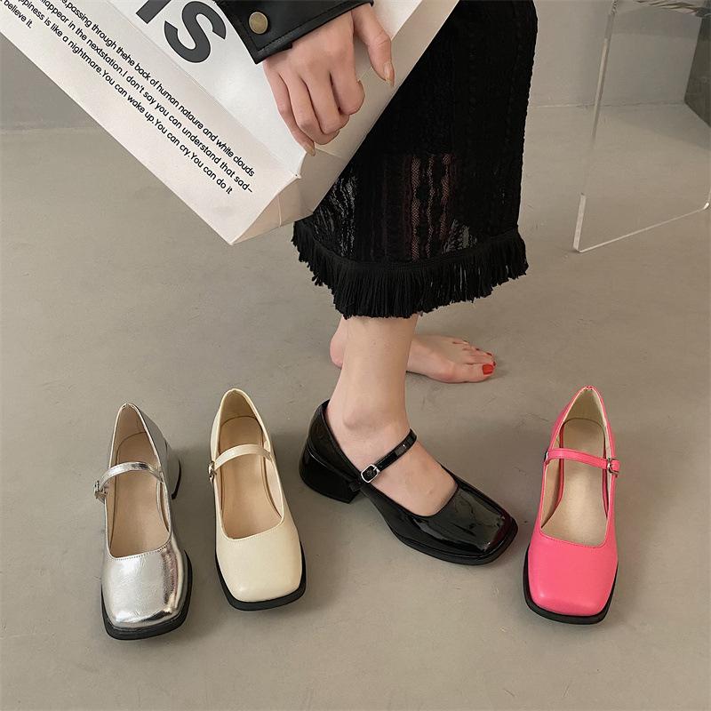 Fashion Mary Janes Vintage Sandals Woman 2024 New Buckle Non-Slip Casual Medium Heels Office Ladies Solid Elegant Heels Pumps Zapatos