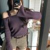 Retro Off Shoulder Pullovers Sweater for Women Autumn Long Sleeve Knitted Sweaters Women Tops Elegant Chic Flower Sling Vintage Winter Knitwear 26052