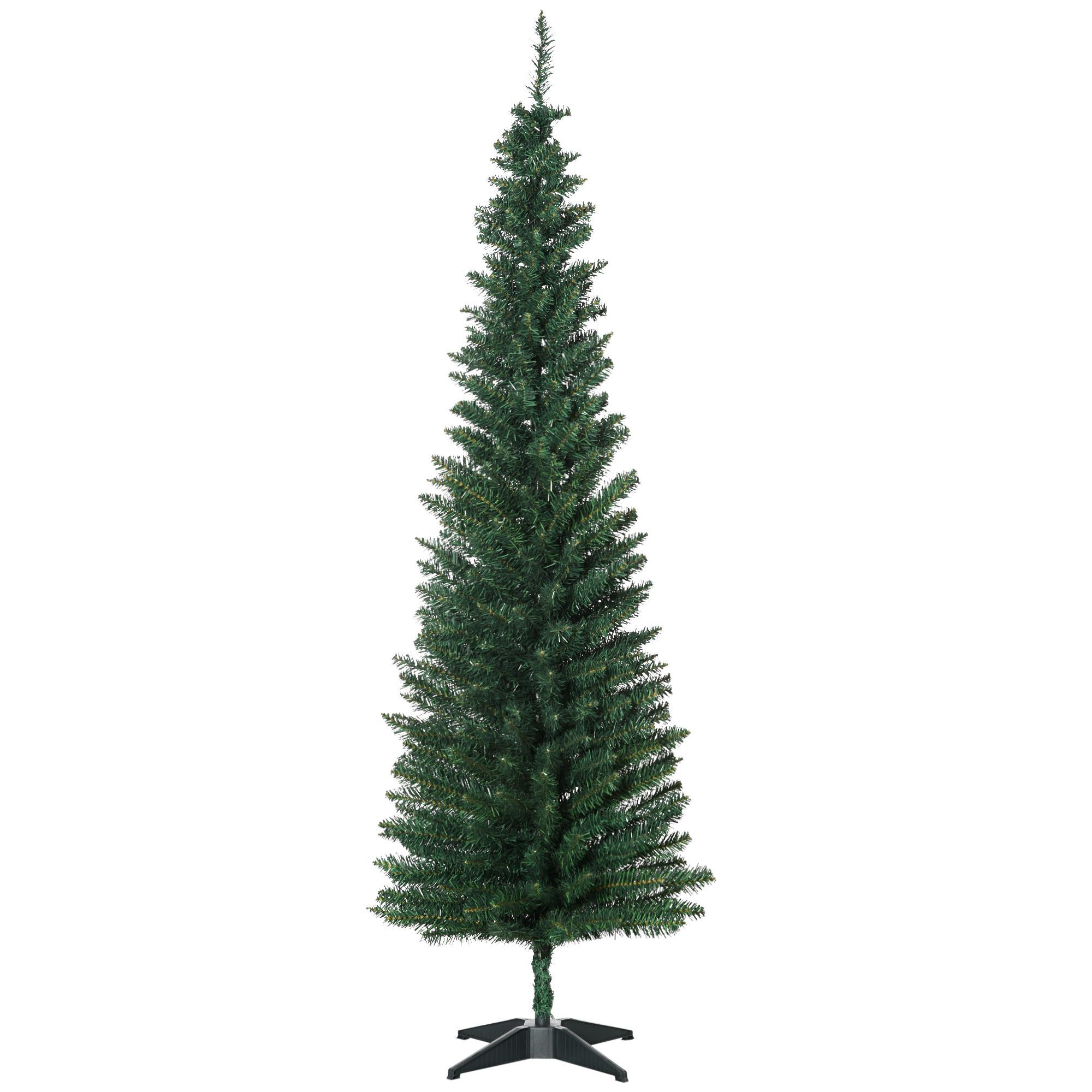Sapin de Noël artificiel non éclairé de 1,8 m, sapin de Noël pencil slim avec support solide et branches réalistes, vert